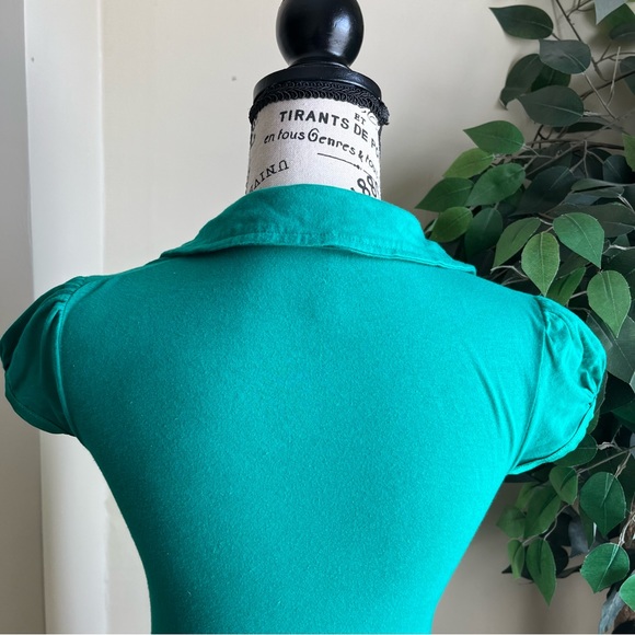 Vixen Short Sleeve Button Detail Collared Polo Shirt Green Sz M - Picture 12 of 16